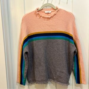 THML Anthropologie Women’s Frayed Hem Ribbed Sweater Stripped Long Sleeve Size M